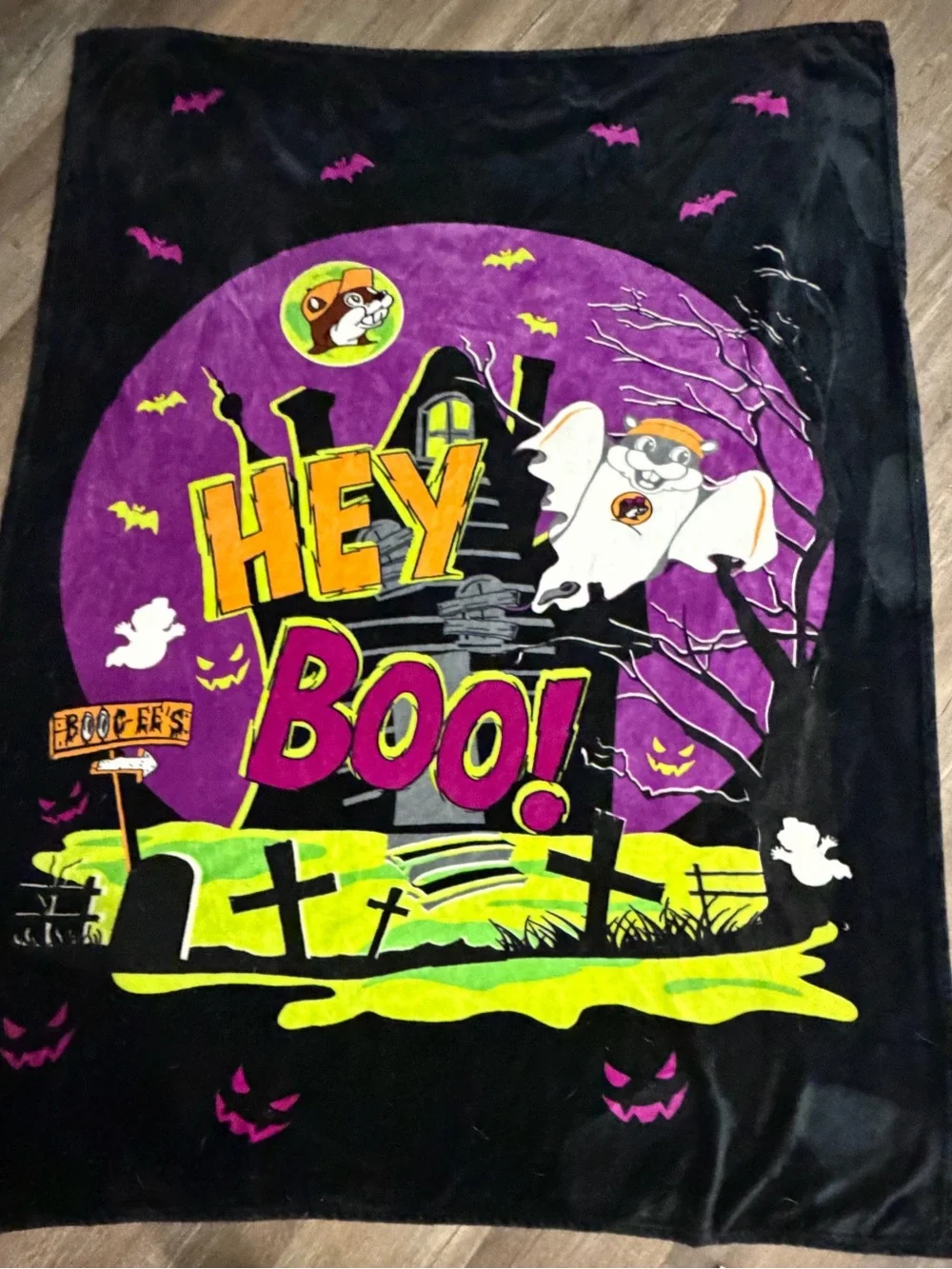 Hey Boo! Halloween Throw Blanket - Black & Purple